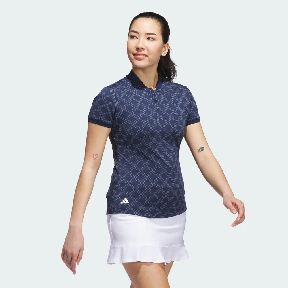 Adidas Ultimate365 Jacquard Navy Short Sleeve Polo Shirt Womens Size‎ M NWT